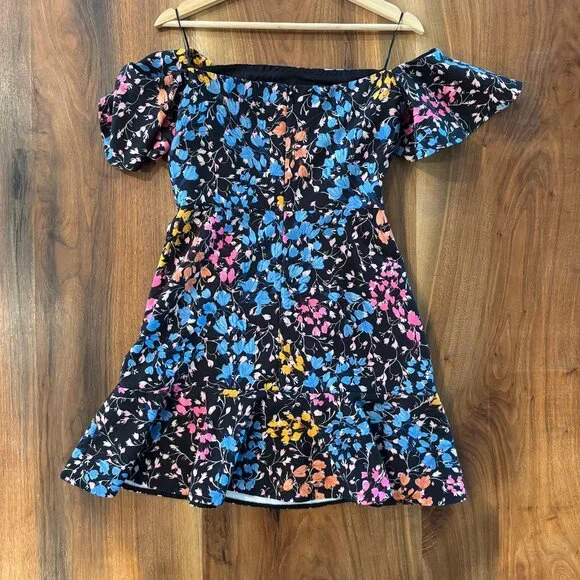 saloni off shoulder dress SALONI Grace Print Silk Off the Shoulder Dress